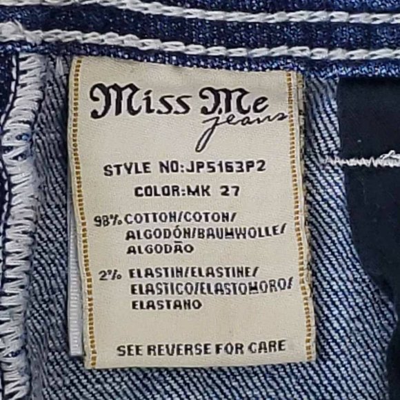 Miss Me Womens Capri Jeans Blue Stretch Embroidered Dark Wash Low Rise Denim 26 - Picture 11 of 12